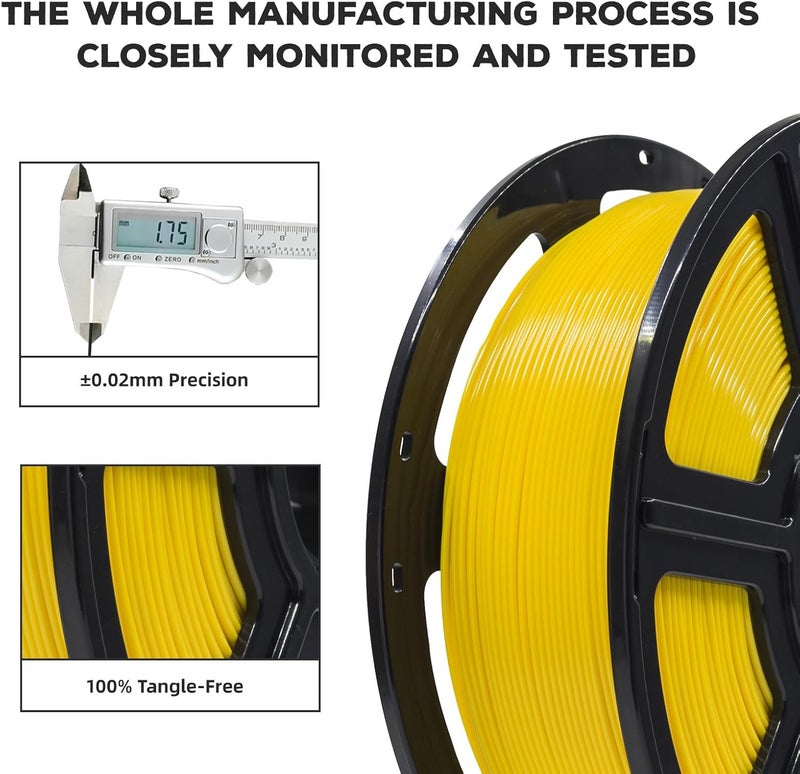 FLASHFORGE PLA Filament 1.75mm, 3D Printer Filament 1kg (2.2lbs) Spool, Dimensional Accuracy +/- 0.02mm, 3D Printing Filament Easy to Use and Fits for Most FDM 3D Printers (Yellow) - Image 3